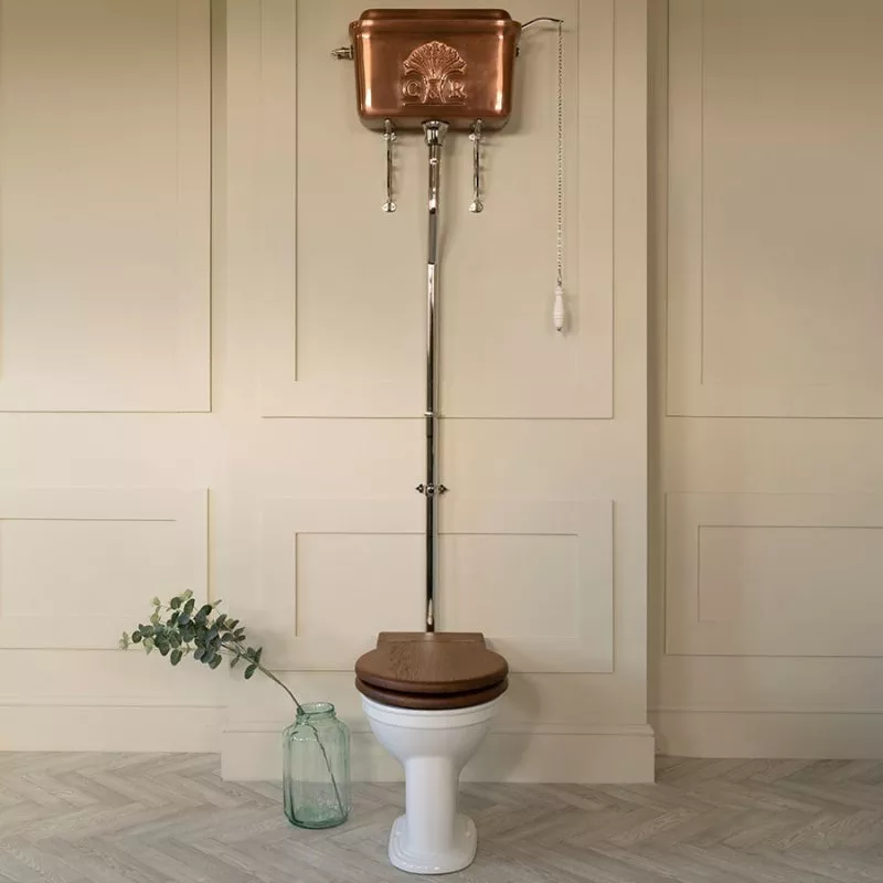 The Wheatsheaf High Level Cistern Polished Copper Cream Wall Dressed